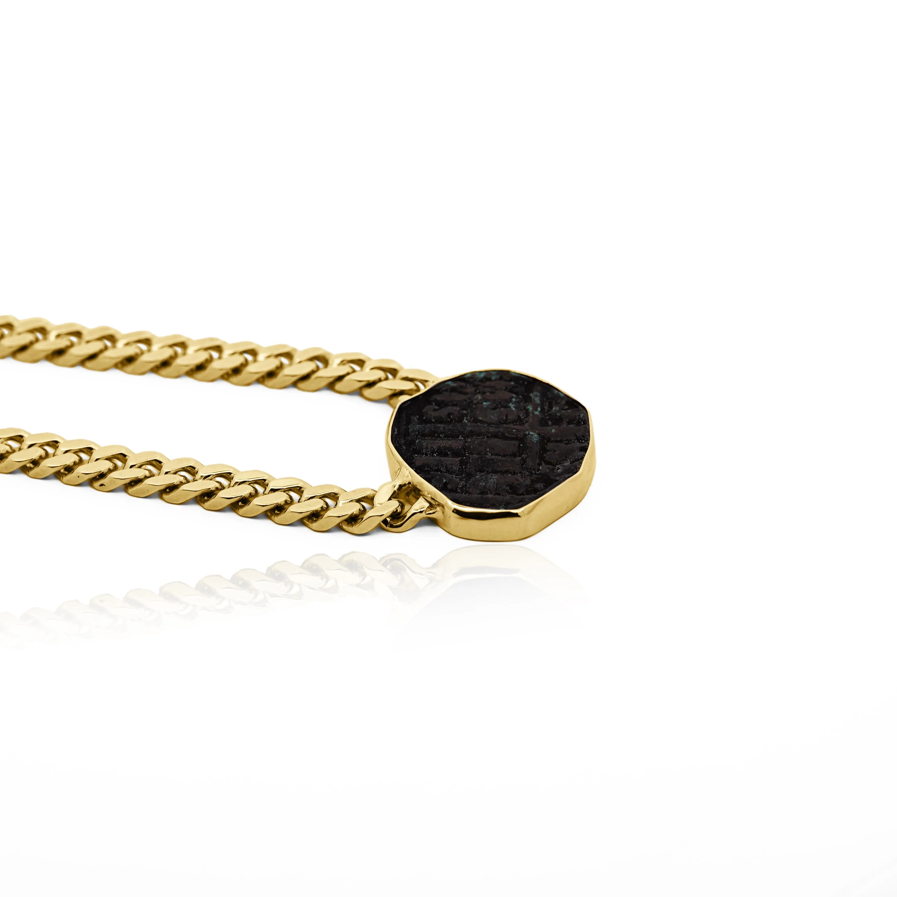 Antique Biblical Coin Bezel Set in 14K Yellow Gold Necklace