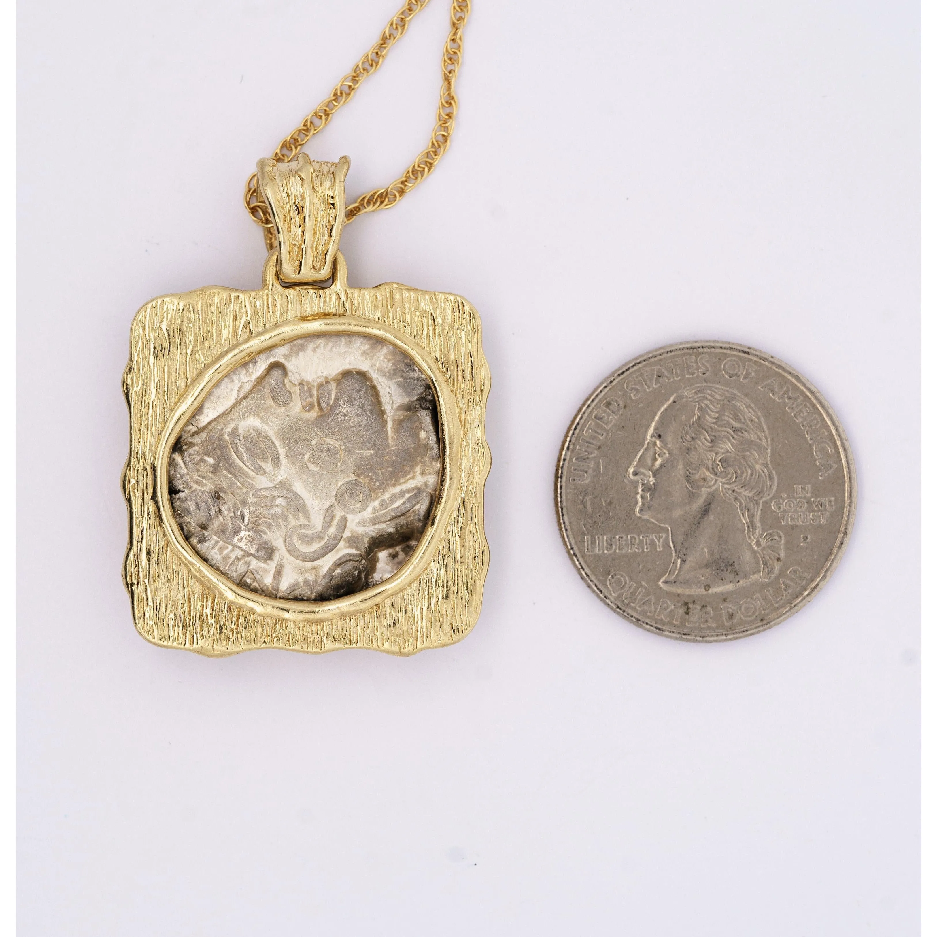 Antique Gold Brushed Tetradrachm Greek Coin Pendant Circa 400-413 BC