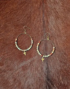 Aqua Terra Hoops with Gold Cross #5956