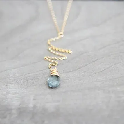 Aquamarine Necklace Gold Y Drop Lariat