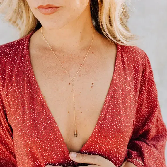 Aquamarine Necklace Gold Y Drop Lariat