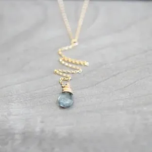 Aquamarine Necklace Gold Y Drop Lariat