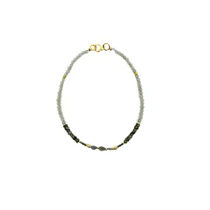 ARTIZ | 'Spring Collection (32)' Necklace | Green aventurine natural stone / labradorite / bronze with gold pieces / pyrite