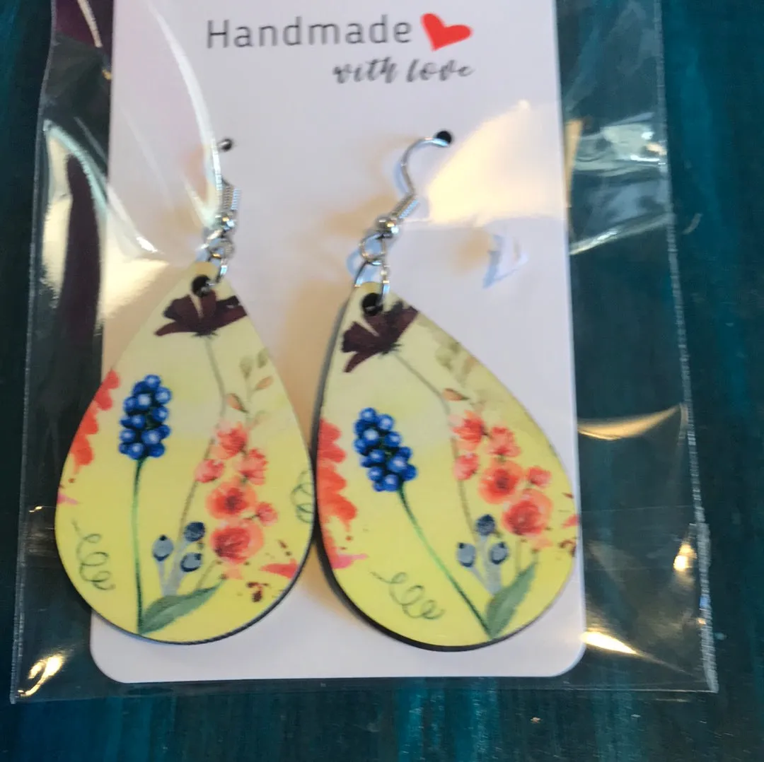 Assorted Handmade Wood Tear Drop Earrings