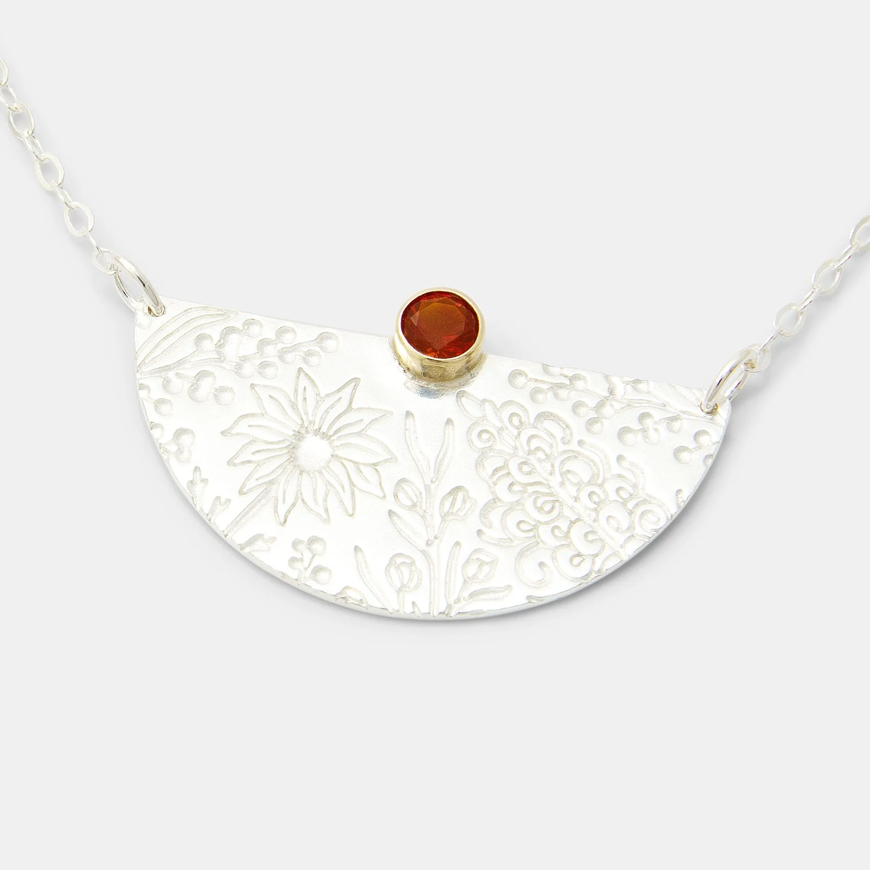 Australian Flora Pattern & Fire Opal Necklace