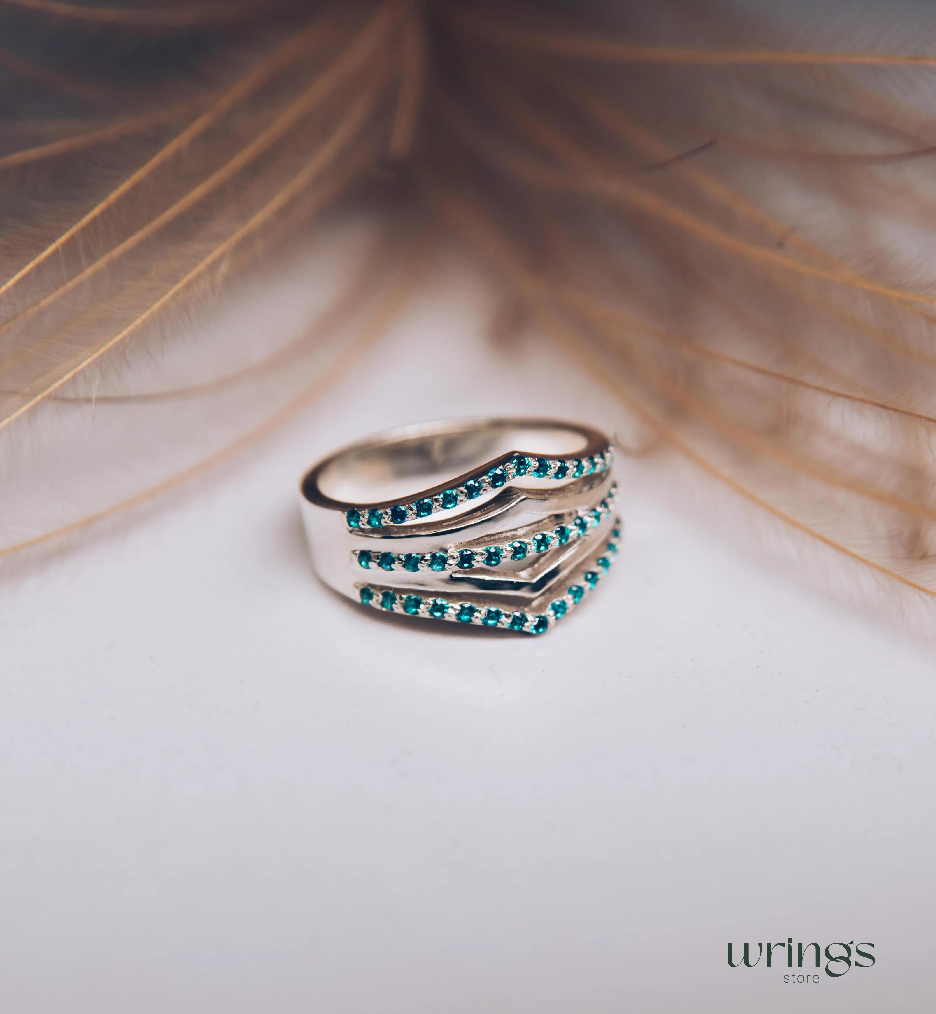 Avant Garde V shaped Bold Statement Ring with Topaz