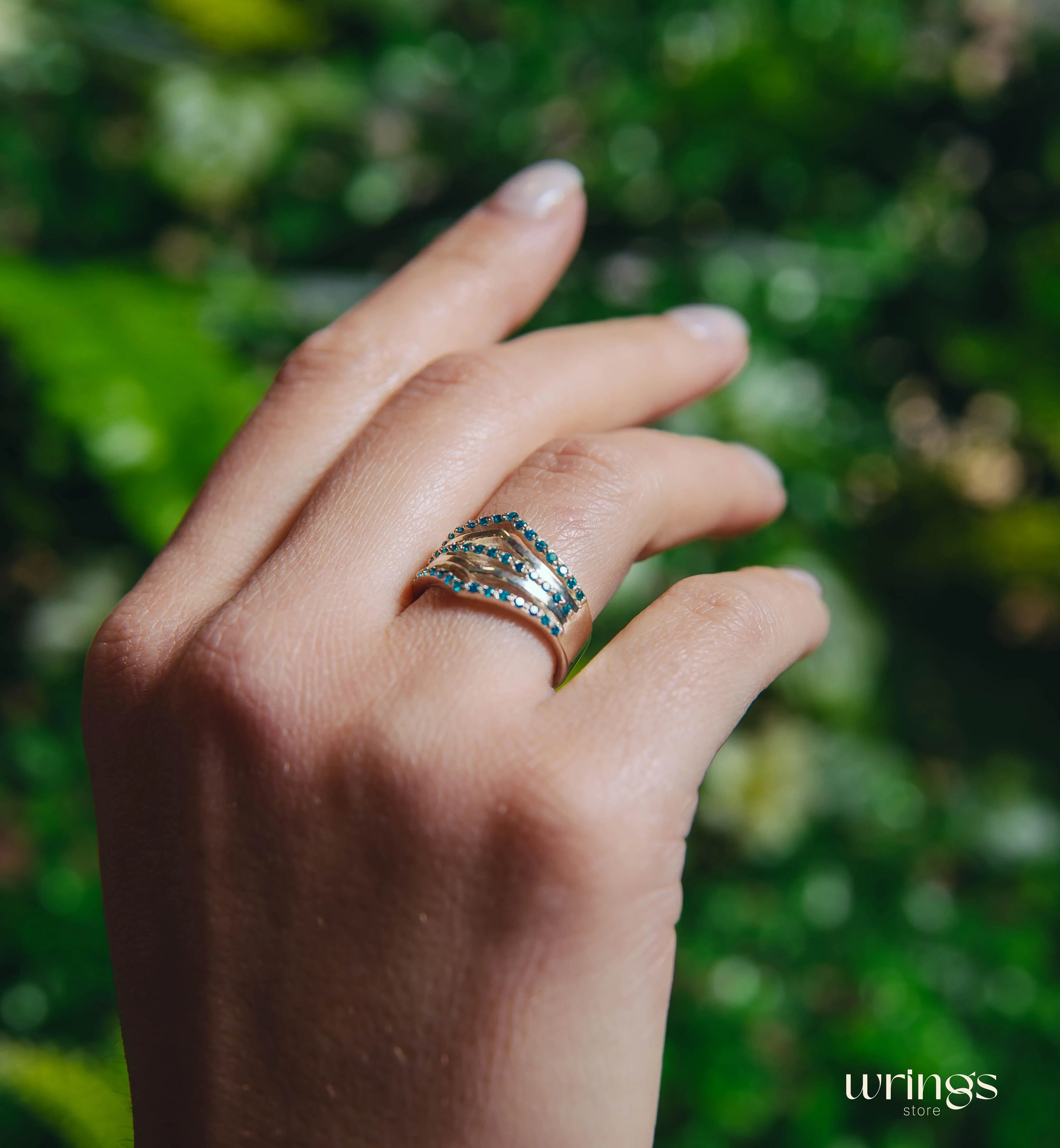 Avant Garde V shaped Bold Statement Ring with Topaz
