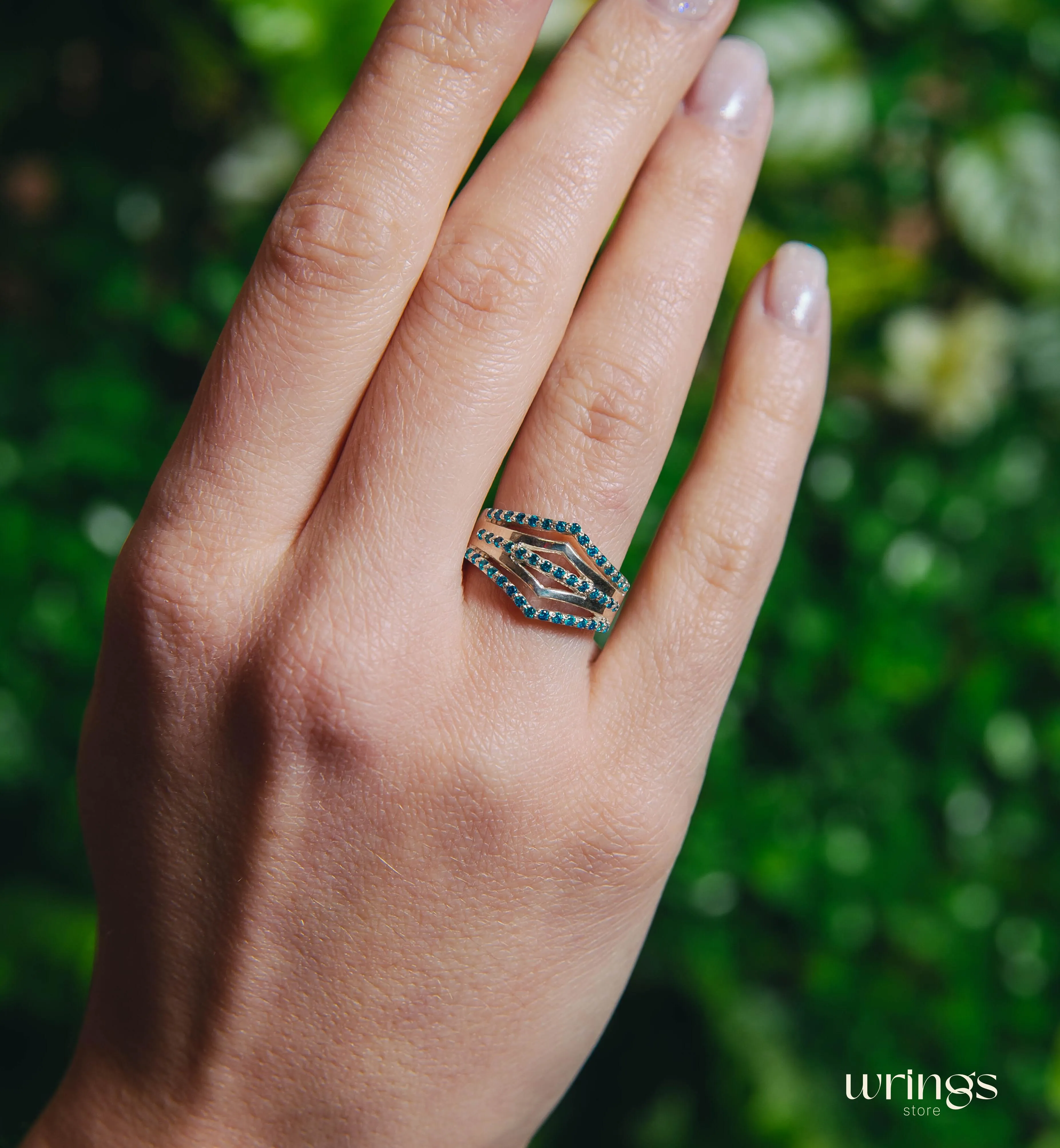 Avant Garde V shaped Bold Statement Ring with Topaz