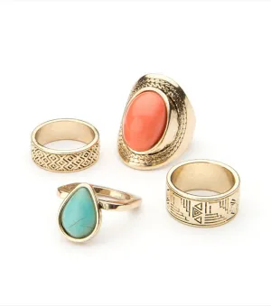 Aztec Ring Set ANT. GOLD/TURQUOISE