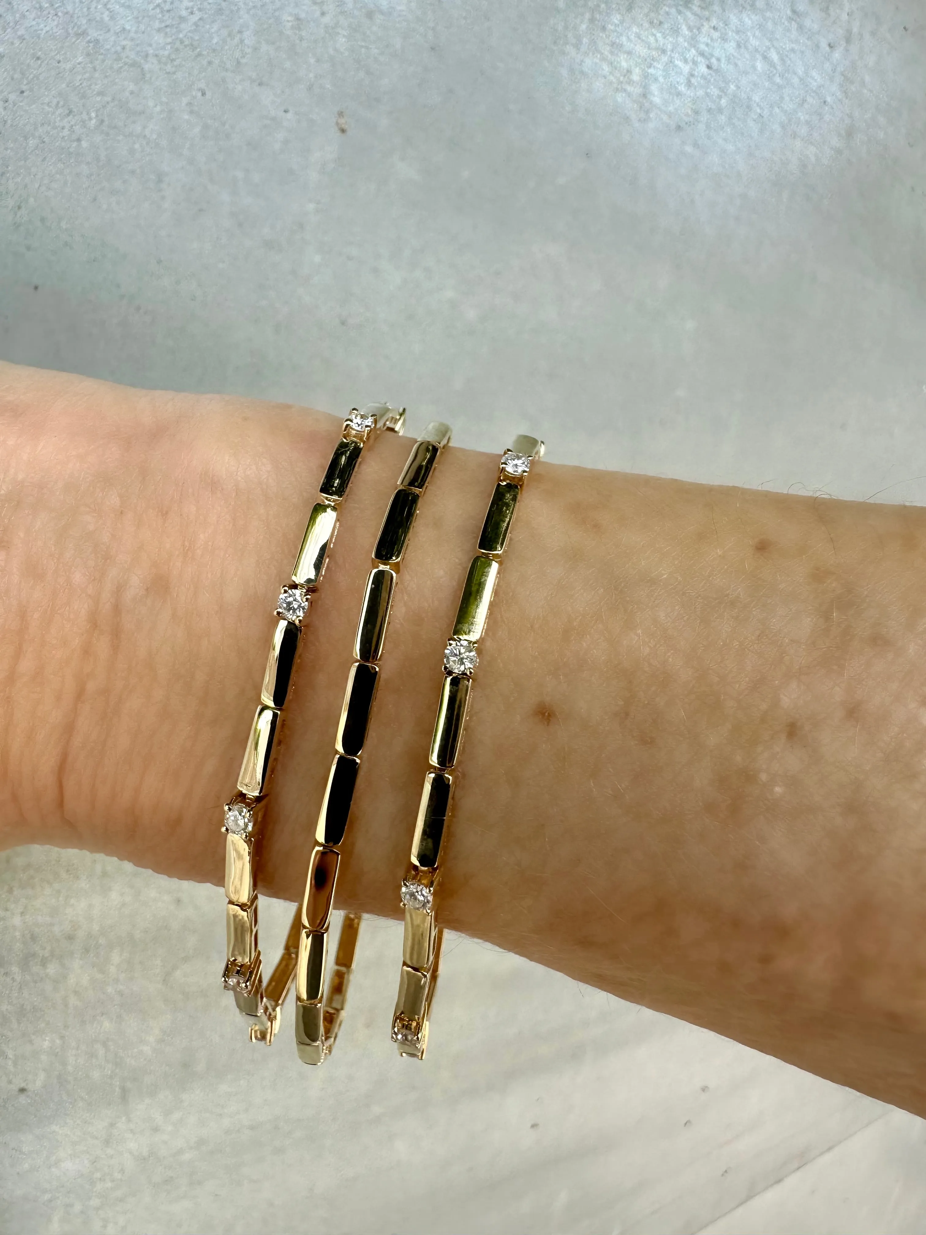 Baby Gold Bar   Diamond Tennis Bracelet