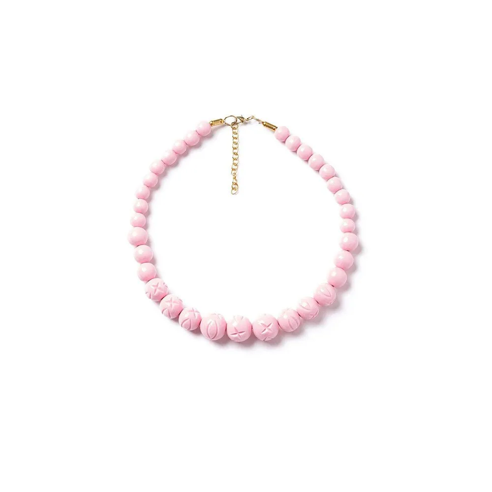 Baby Pink Heavy Carve Bead Necklace by Splendette