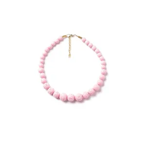 Baby Pink Heavy Carve Bead Necklace by Splendette