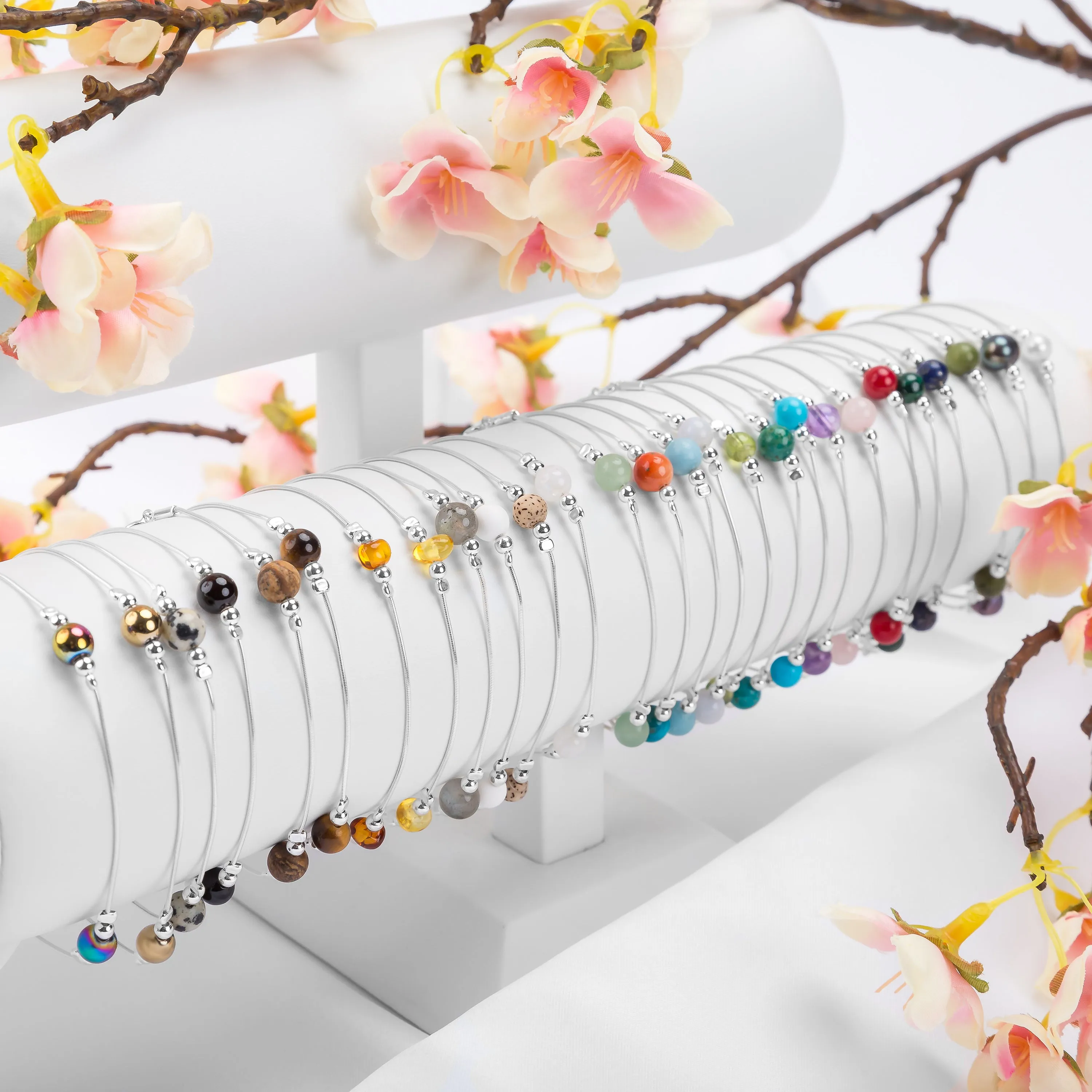 Bead Bracelet in Silver and Rainbow Titanium