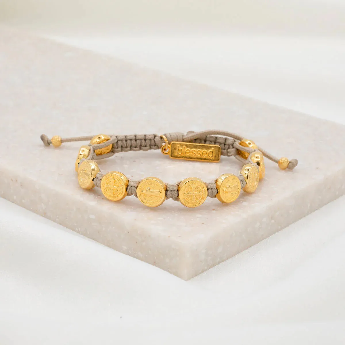 Benedictine Blessing Bracelet in Tan and Gold