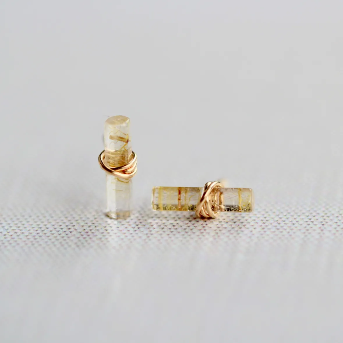 •BIRCH• rutilated quartz   gold stud earrings