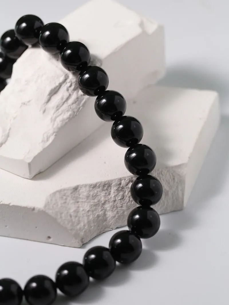 Black Agate Beaded OT Buckle Necklace-14mm