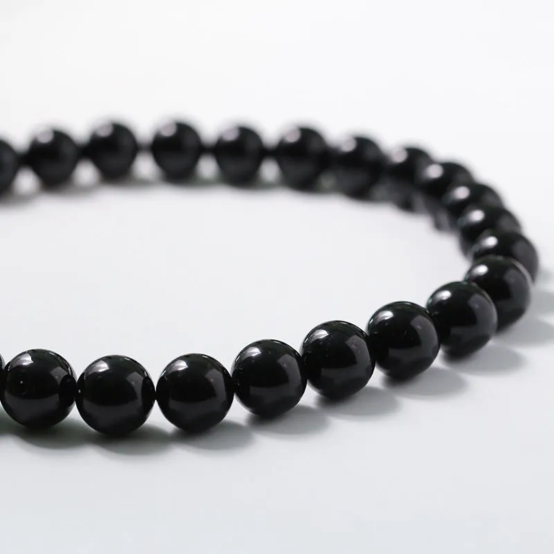 Black Agate Beaded OT Buckle Necklace-14mm
