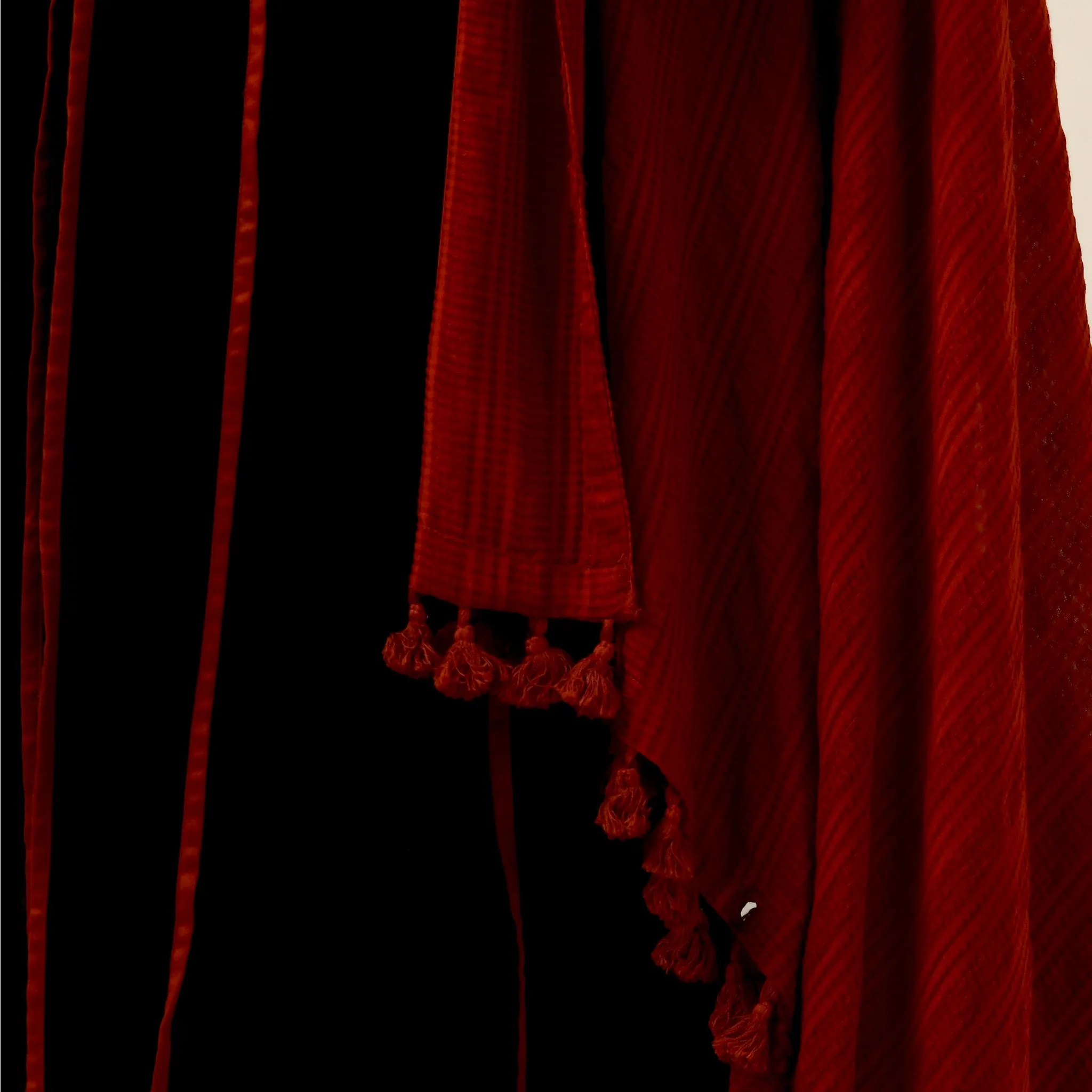 Black and Red Hand Embroidered Shrug with Embellished Powerful Print Crop Top and Wide Leg Pleated Palazzo Set