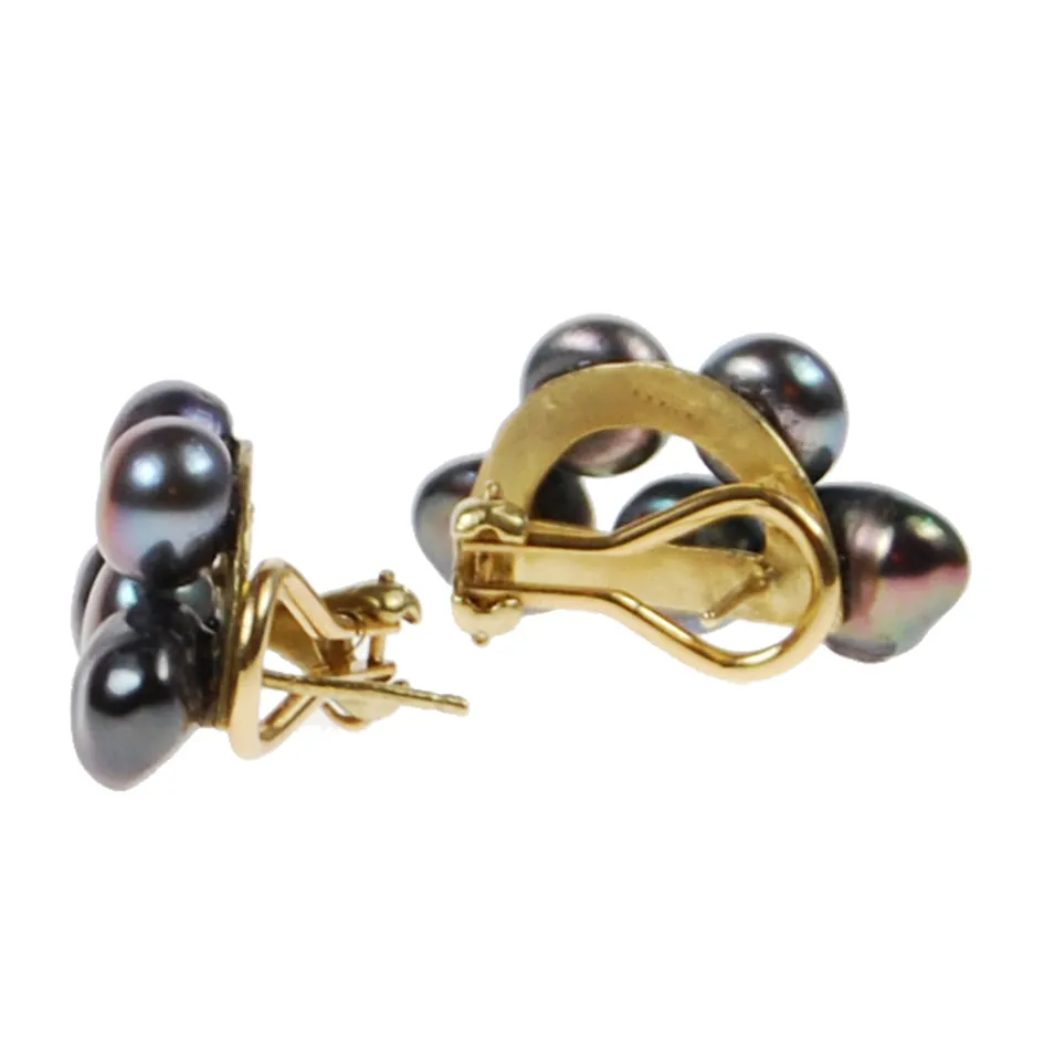 Black Freshwater Pearl Gold 'Cuff' Earrings