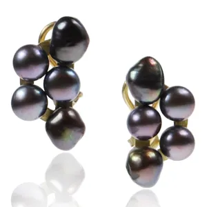 Black Freshwater Pearl Gold 'Cuff' Earrings