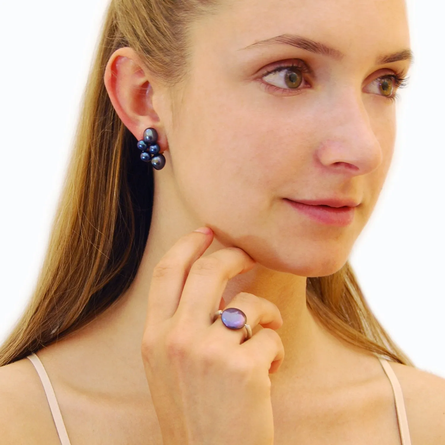 Black Freshwater Pearl Gold 'Cuff' Earrings