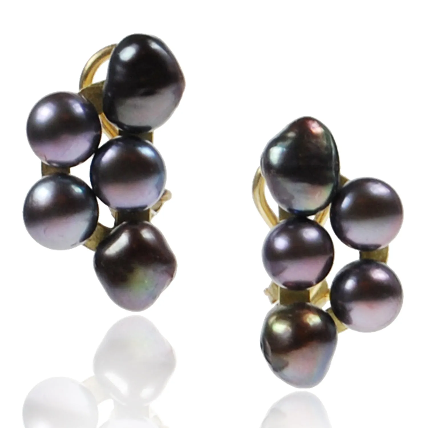 Black Freshwater Pearl Gold 'Cuff' Earrings