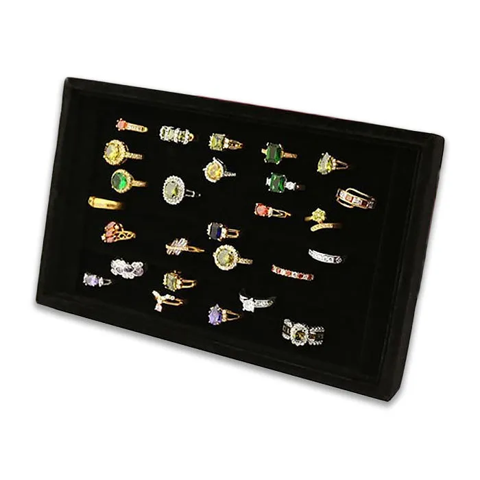 Black Velvet 7 Roll Ring and Earrings Jewelry Display Tray