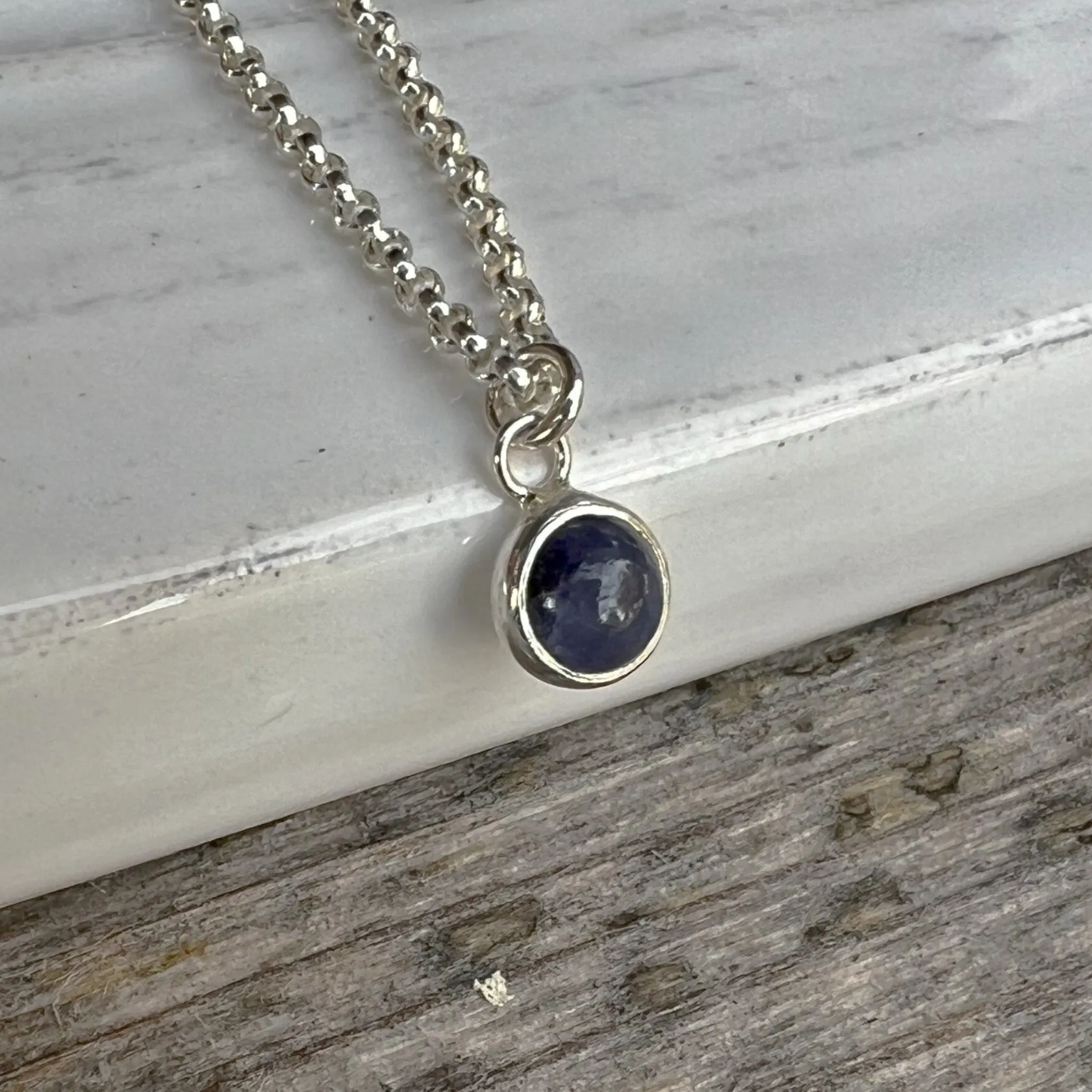 Blue Sapphire Birthstone Pendant with Silver Necklace - Only 1 available