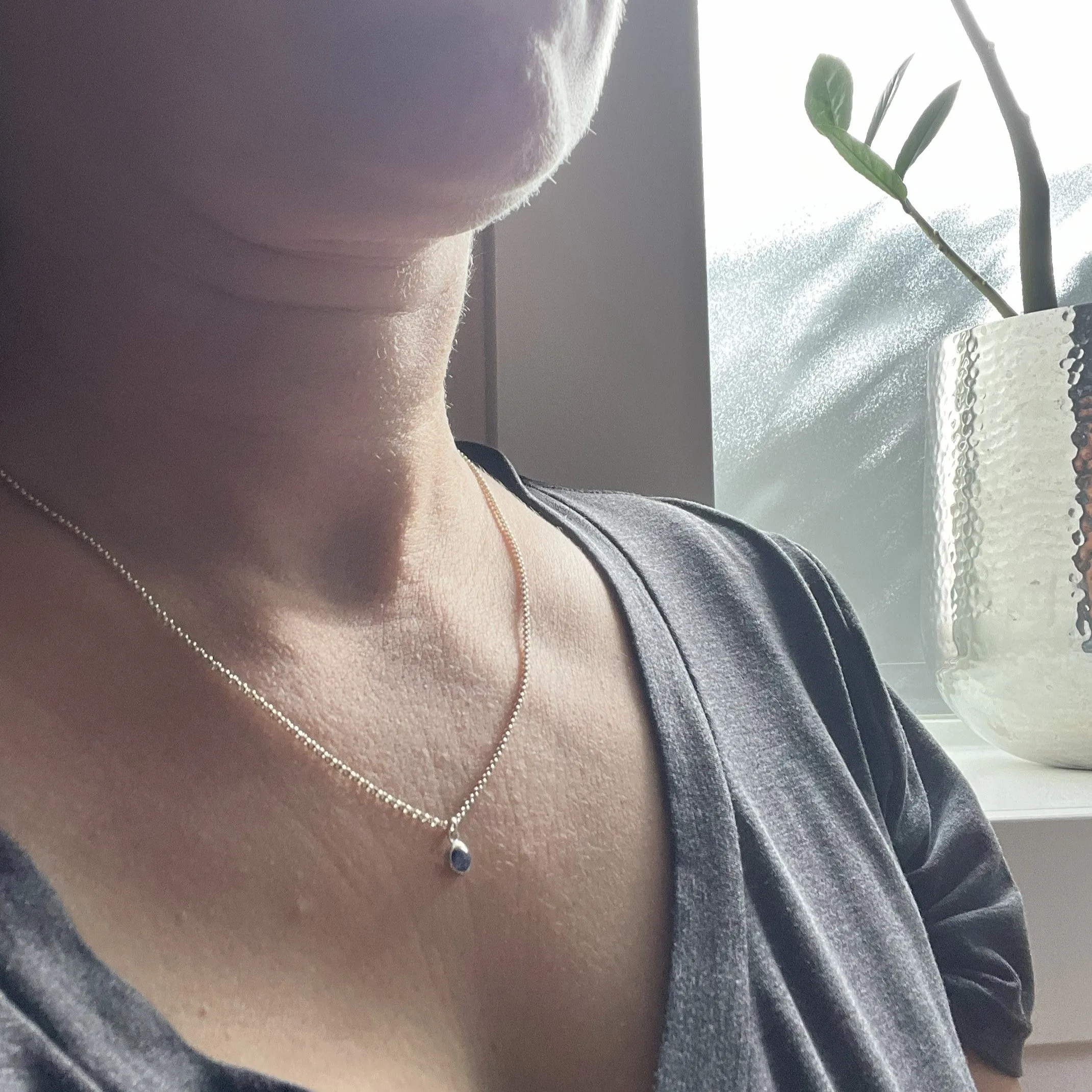 Blue Sapphire Birthstone Pendant with Silver Necklace - Only 1 available
