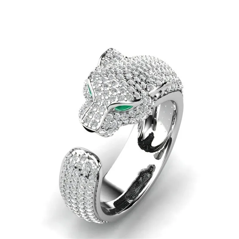 Bold Crystal inlaid Leopard adjustable rings
