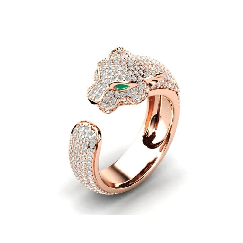 Bold Crystal inlaid Leopard adjustable rings