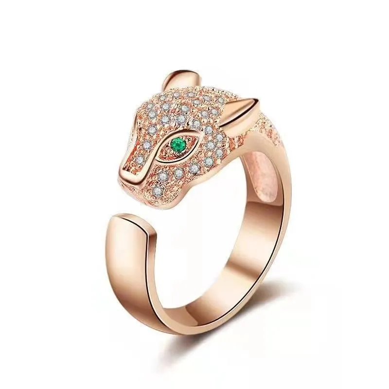 Bold Crystal inlaid Leopard adjustable rings