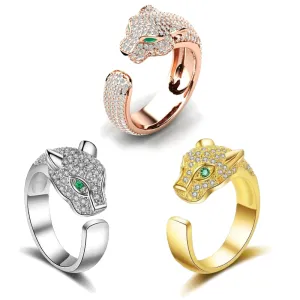 Bold Crystal inlaid Leopard adjustable rings
