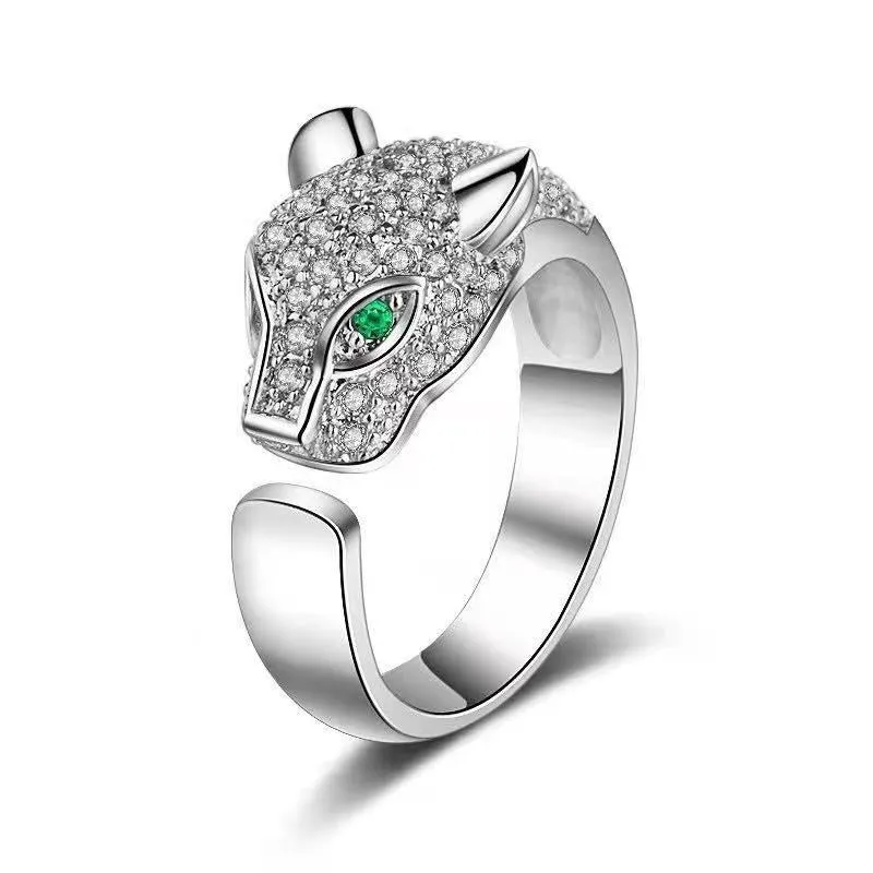 Bold Crystal inlaid Leopard adjustable rings