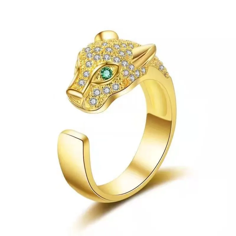 Bold Crystal inlaid Leopard adjustable rings