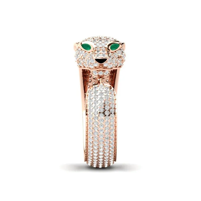 Bold Crystal inlaid Leopard adjustable rings