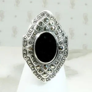 Bold Onyx & Marcasite Art Deco Ring