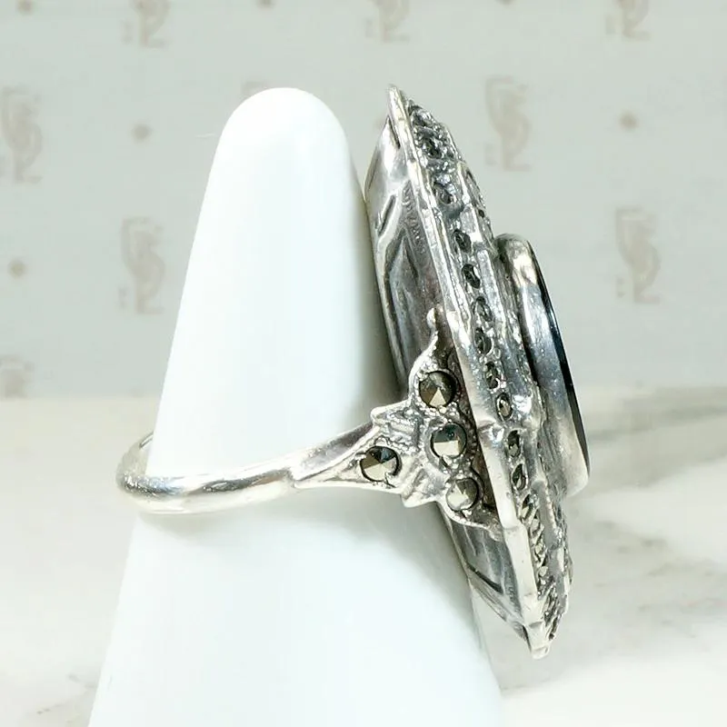 Bold Onyx & Marcasite Art Deco Ring