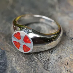 Bold Silver Signet Ring with Red Irish Cross and Coral Inlay ***SPECIAL OFFER***