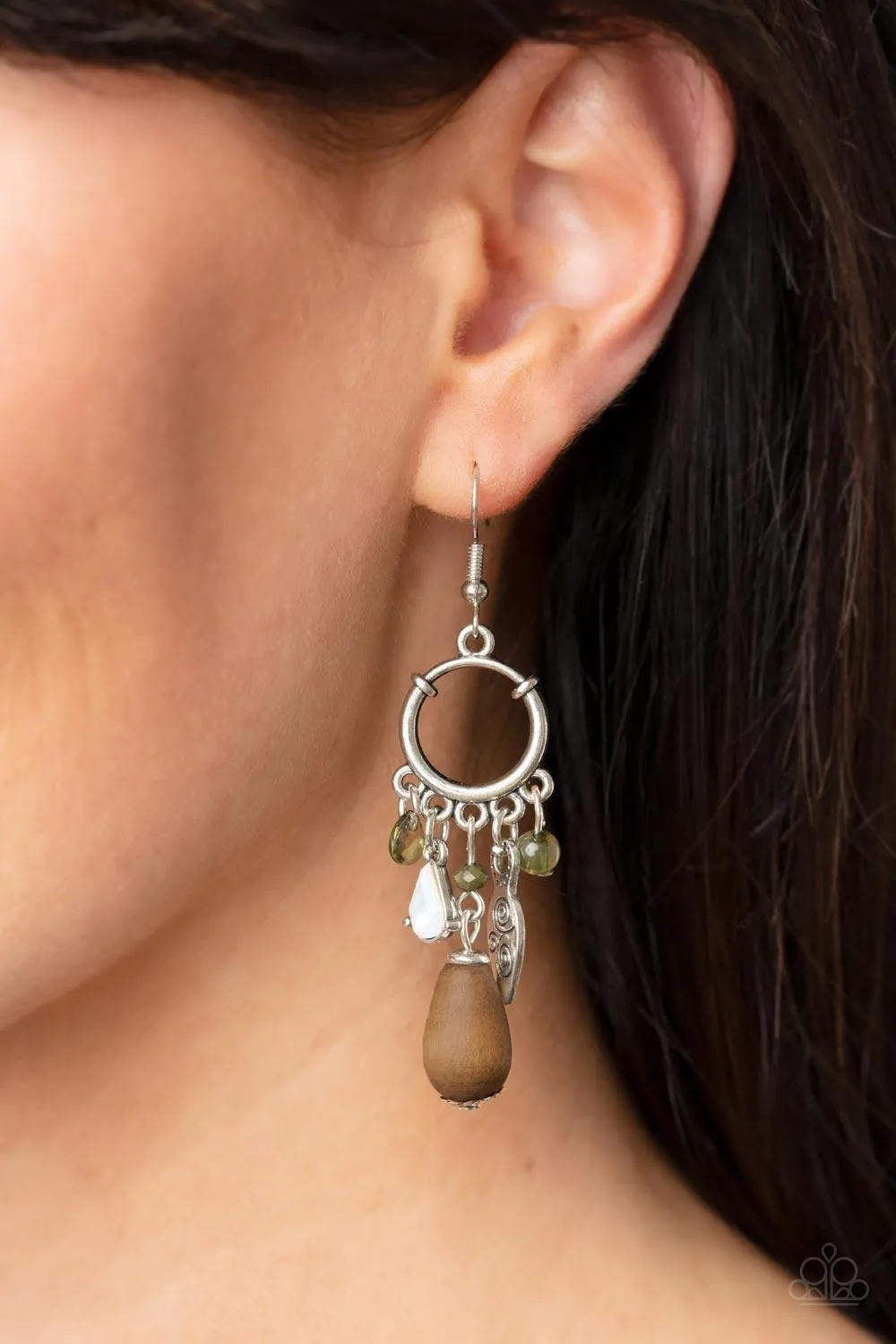 Bountiful Blessings - Green Wood Earring-Paparazzi