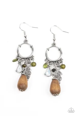 Bountiful Blessings - Green Wood Earring-Paparazzi