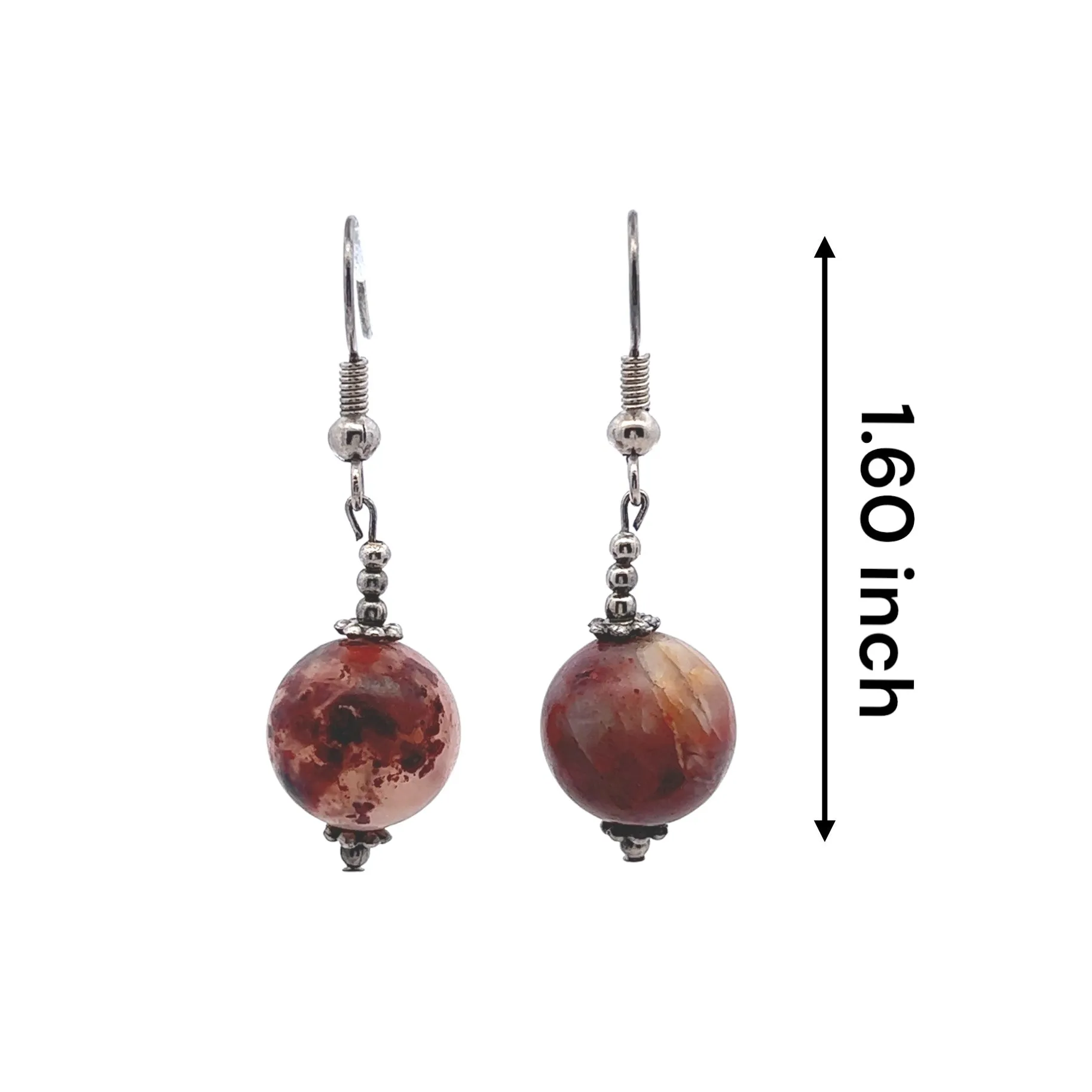 Brown Jasper 12mm Ball Plain Dangle Gemstone Earrings