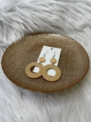Brown Straw Circle Earrings