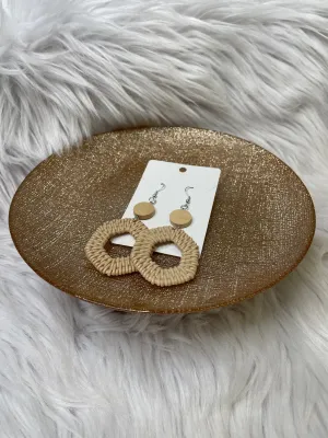 Brown Straw Hexagon Earrings