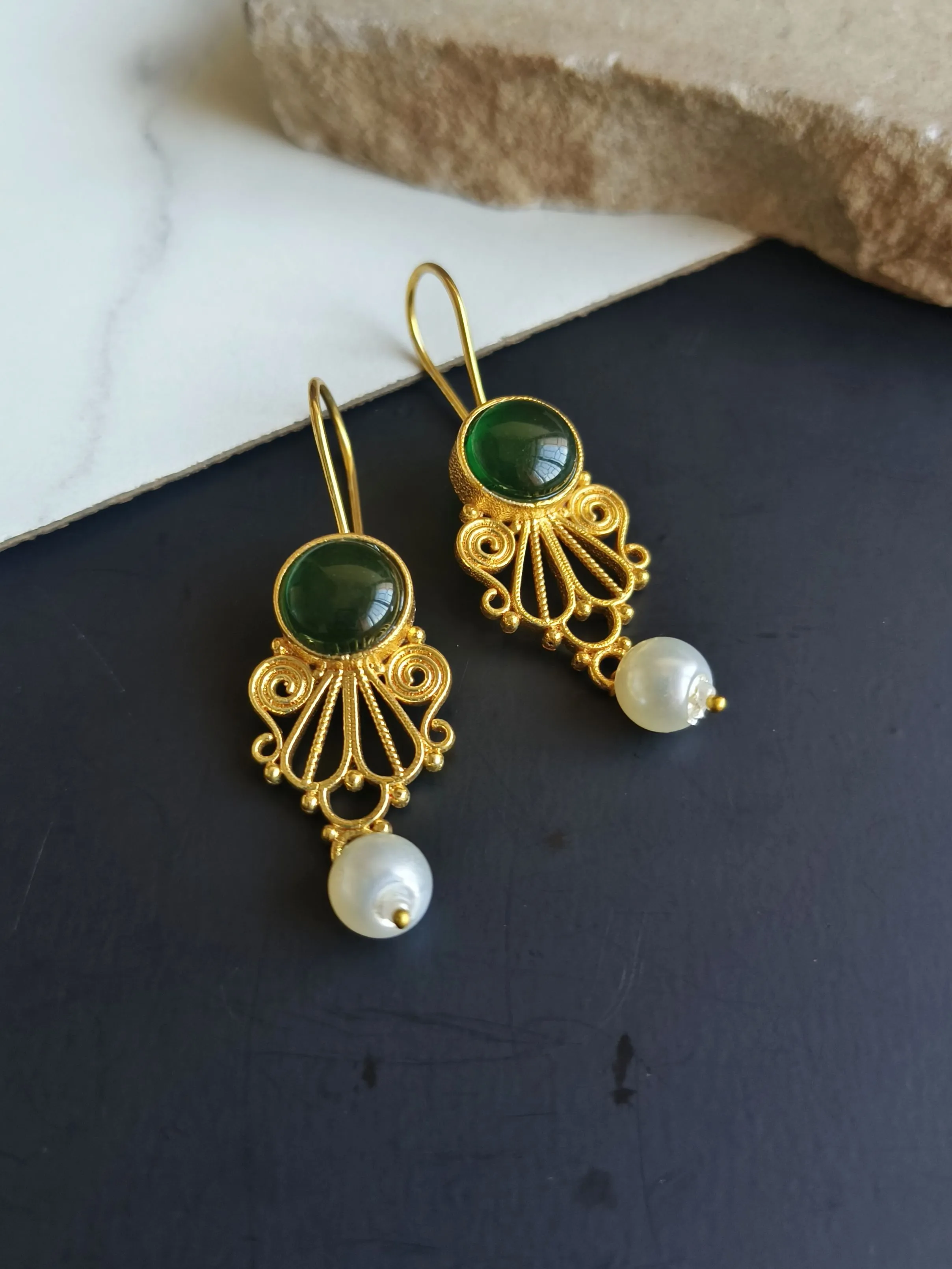 Casual Wear Golden Hook Earrings with Elegant Pearl Drops | Sarichka