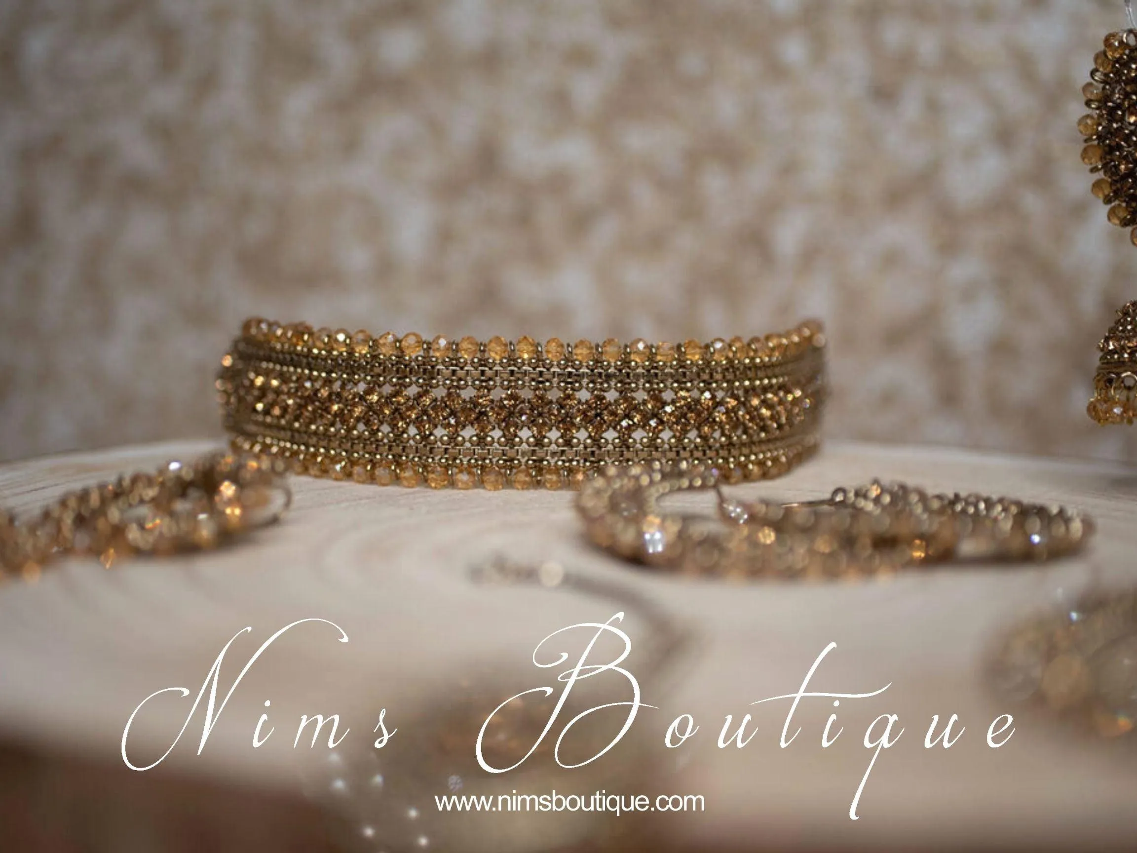 Celina Antique Gold & Gold Stone Choker Necklace
