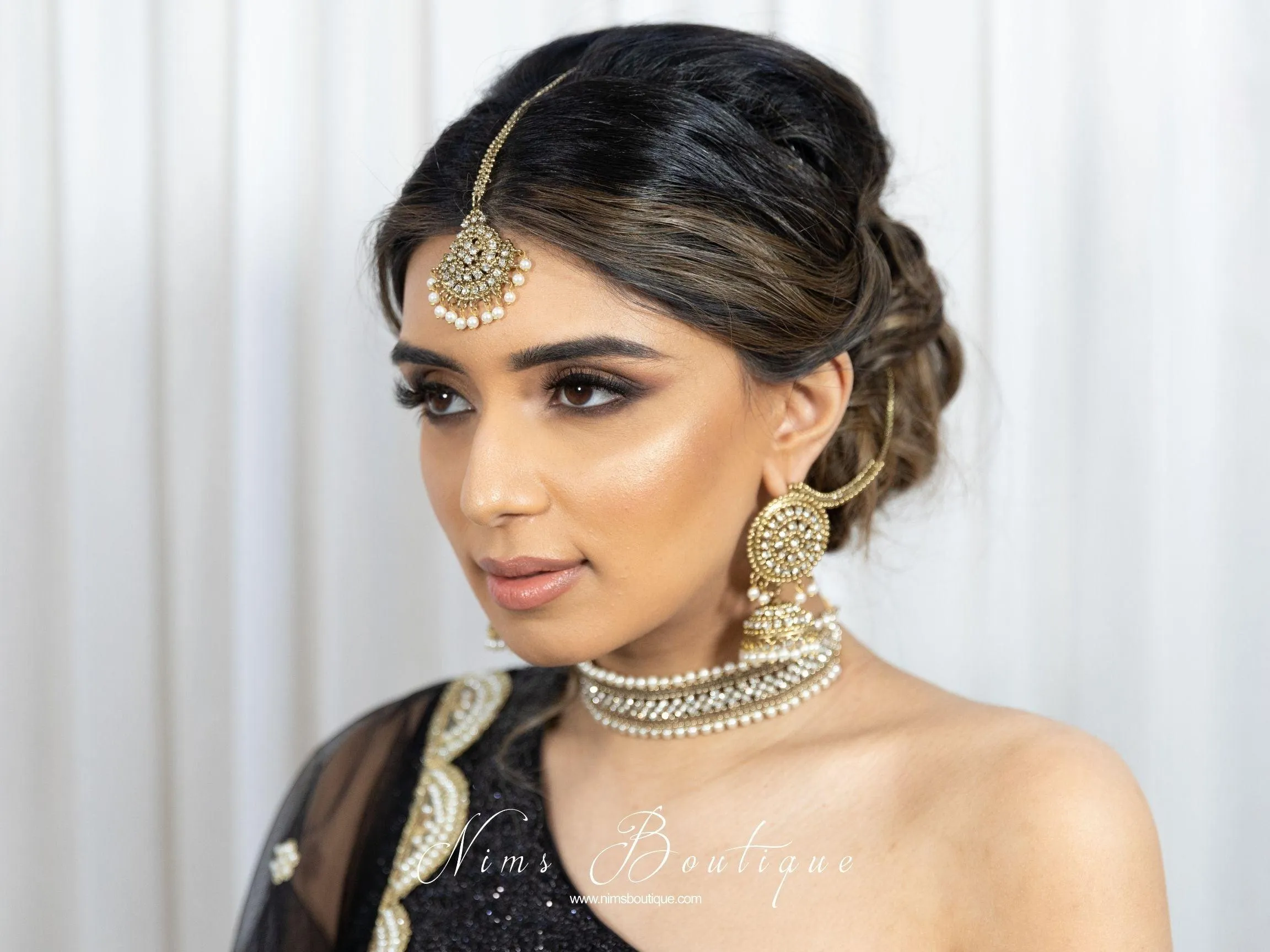 Celina Pearl & Antique Gold Choker with Clear Stone