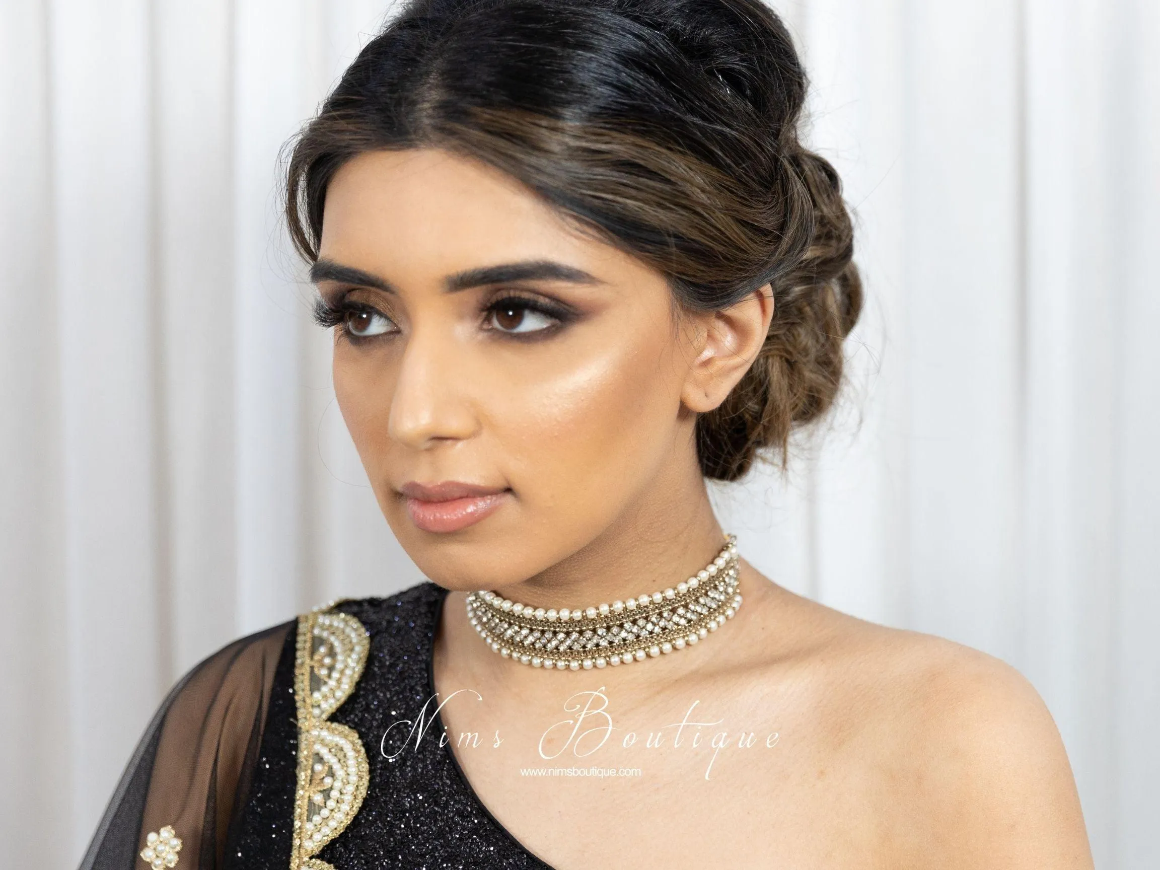 Celina Pearl & Antique Gold Choker with Clear Stone