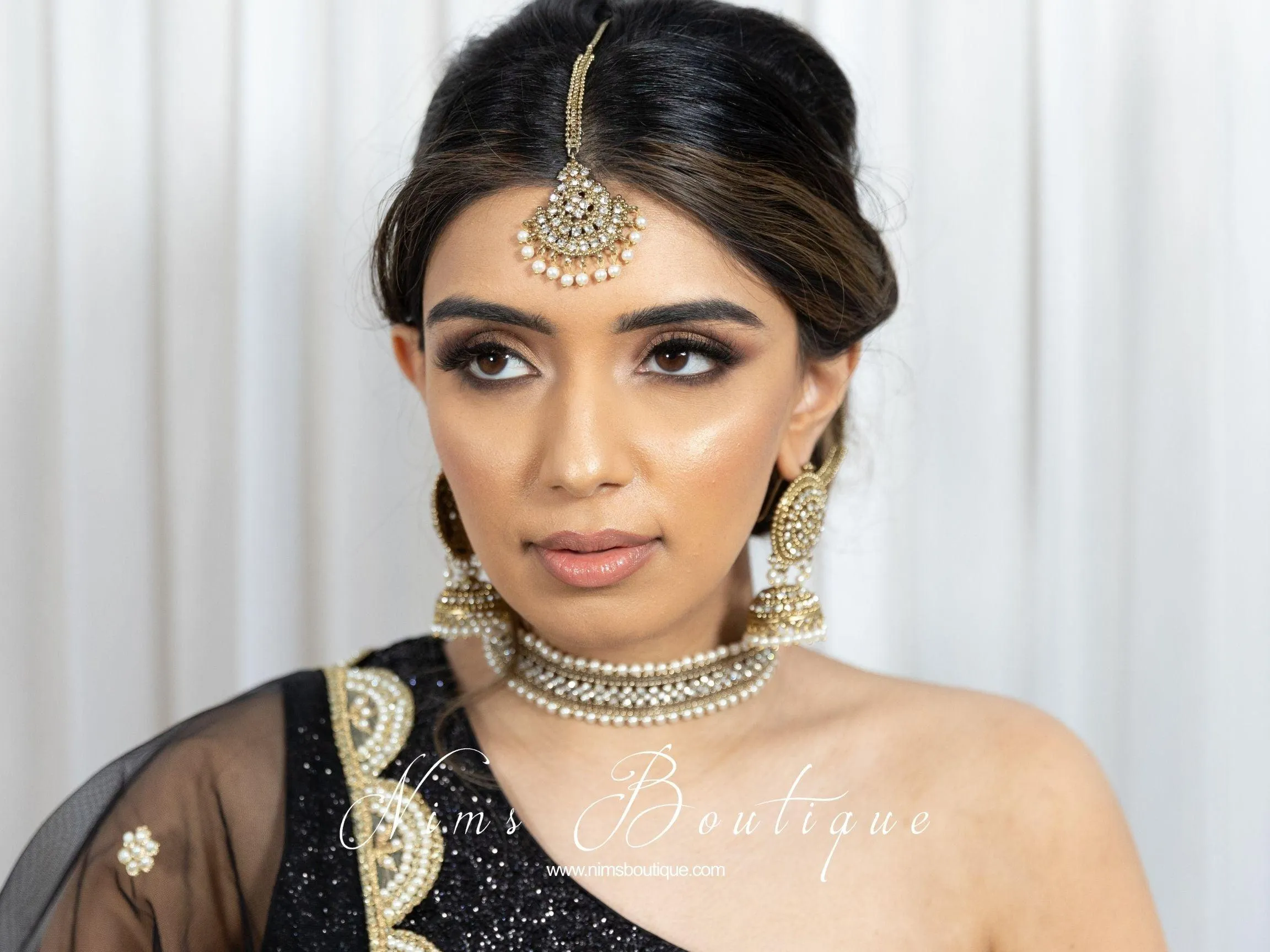 Celina Pearl & Antique Gold Choker with Clear Stone