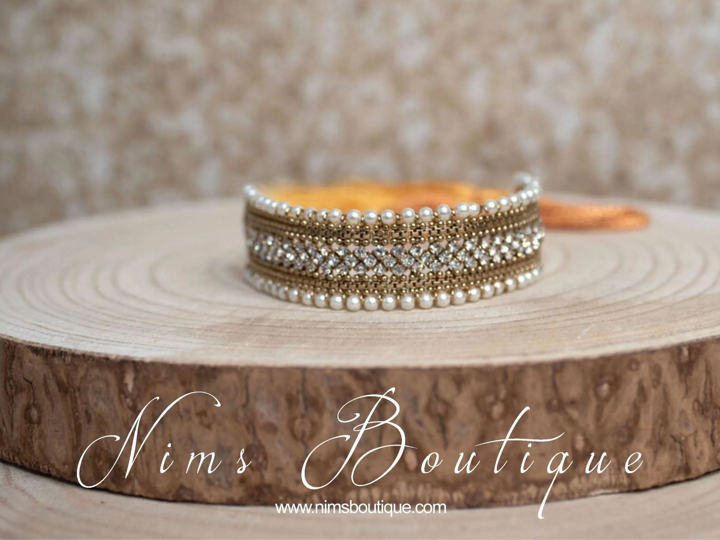 Celina Pearl & Antique Gold Choker with Clear Stone